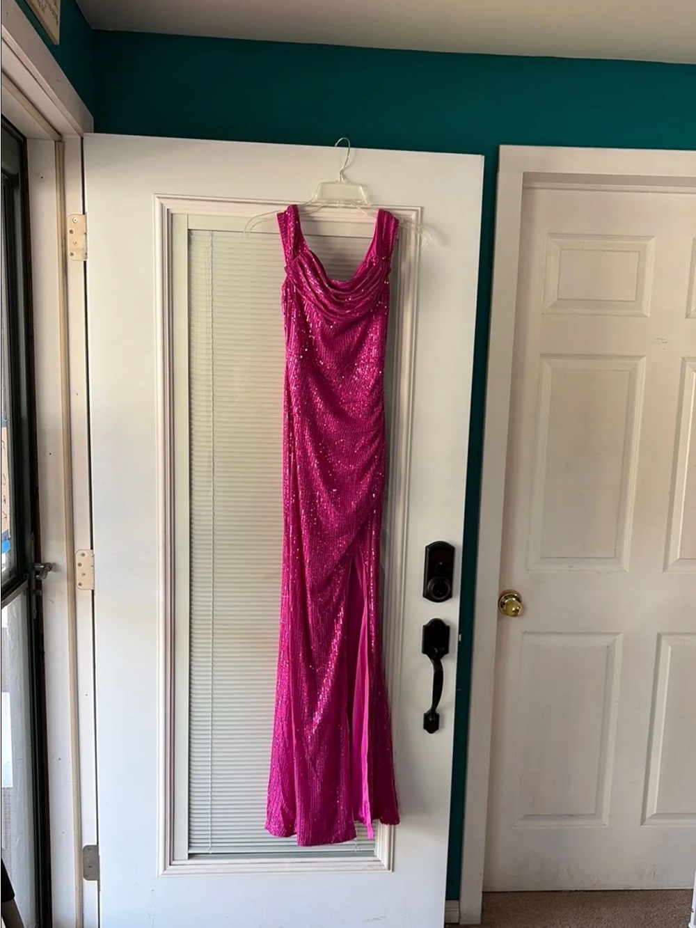 Hot Pink Sequin Evening Gown